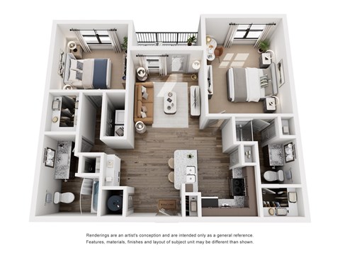 Floor plan for 2 beds, 2 baths, 1097 sqft